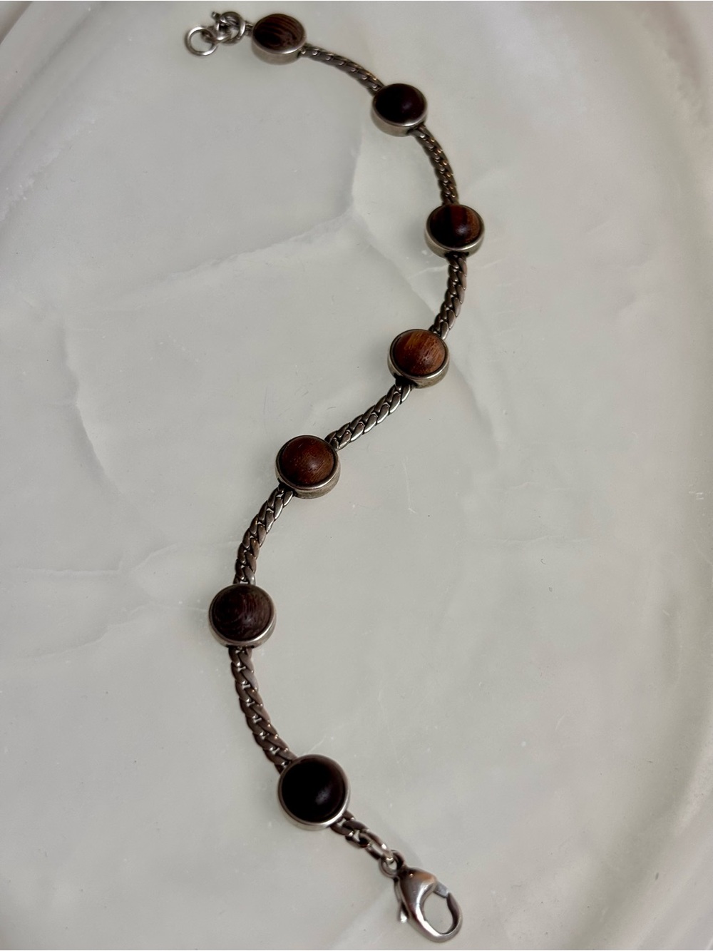 Sterling silver and wood bracelet